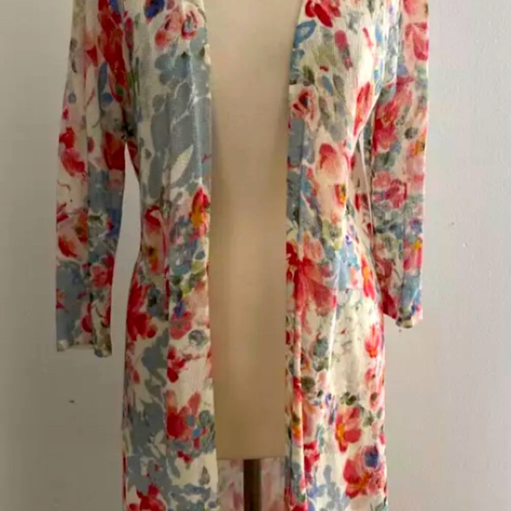 Beautiful M J Jill, semi sheer open cardigan/ duster with three-quarter sleeves